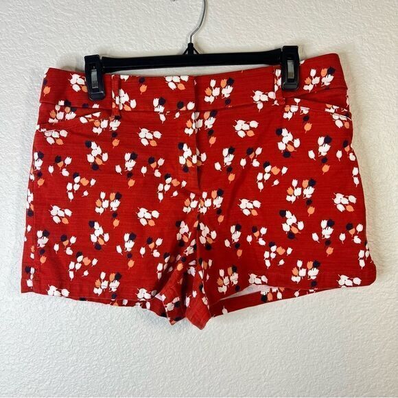 Ann Taylor Loft Womens Chino Shorts Floral Print Stretch Casual‎ 10P Petite Red - Picture 1 of 6
